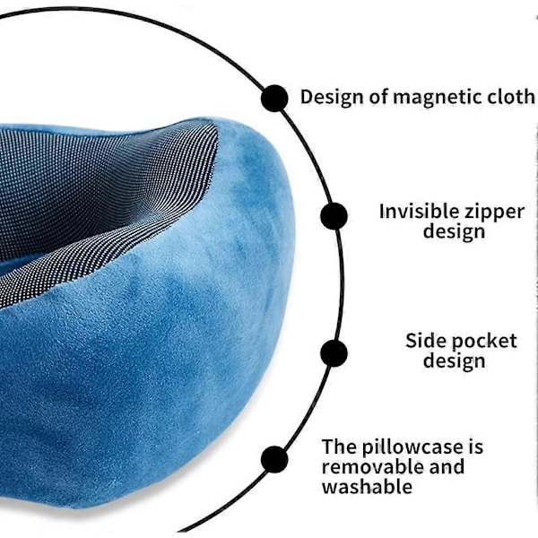 Bekväm Resekudde - Flygplanskudde - Bilkudde - Resekudde i Memory Foam - Resekudde - Resekudde - Resekudde - Vuxen, (Blå)
