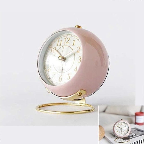 Väckarklocka, liten tyst bordsklocka retro väckarklocka utan tickande, nattlampa, ljuddämpare, HD-glas för inredning / vardagsrum / säng Rosa
