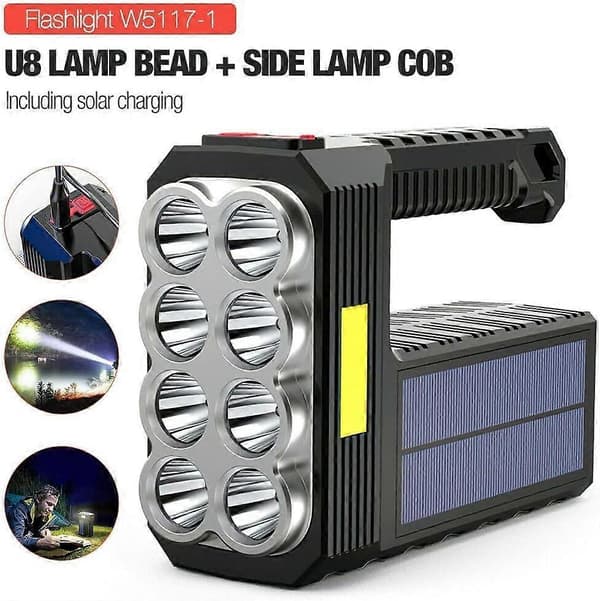 Solar LED-lys - Solar LED Søkelys Spotlight USB Oppladbar Håndlykt Campinglykt