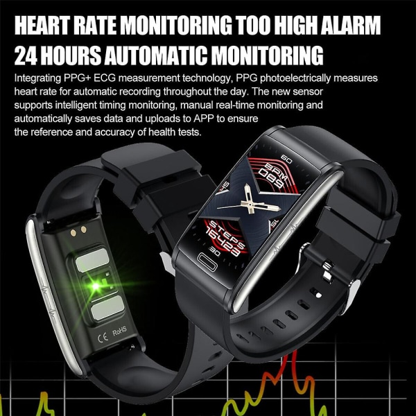 EKG Ppg Hrv Smart Watch Blodsockermätare Black Leather