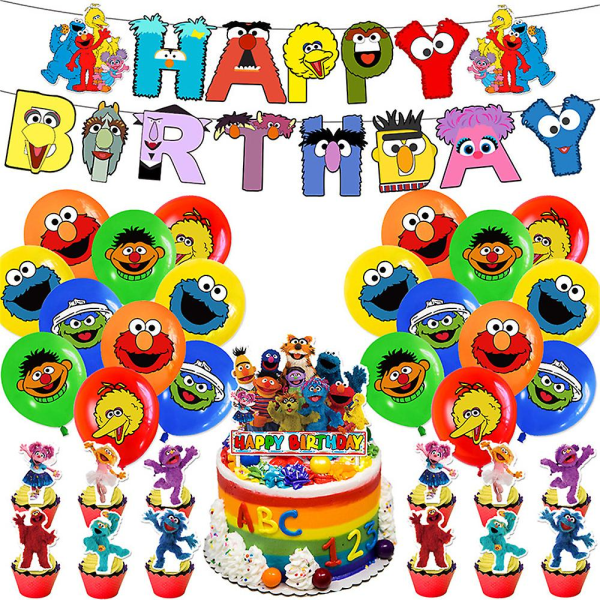 Sesame Street tema barn Grattis på födelsedagen Banner Balloon Kit