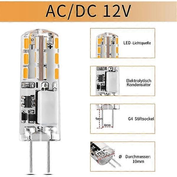 G4 LED-lamput 12V Lämmin valkoinen 3000K 120LM, 2W Ei himmennettävä 10 kpl