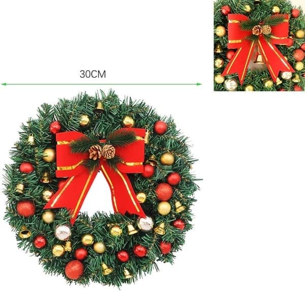 Julekrans, julekransholder julepynt, julepynt med klokker udendørs ideel julepynt, diameter 30 cm