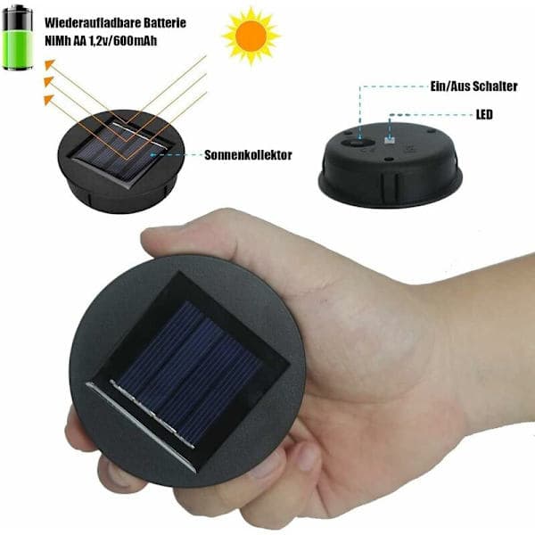 Solcellelamper i jern, batteribokser, dekorative plastlamper (2 solcellelamper til hagen)