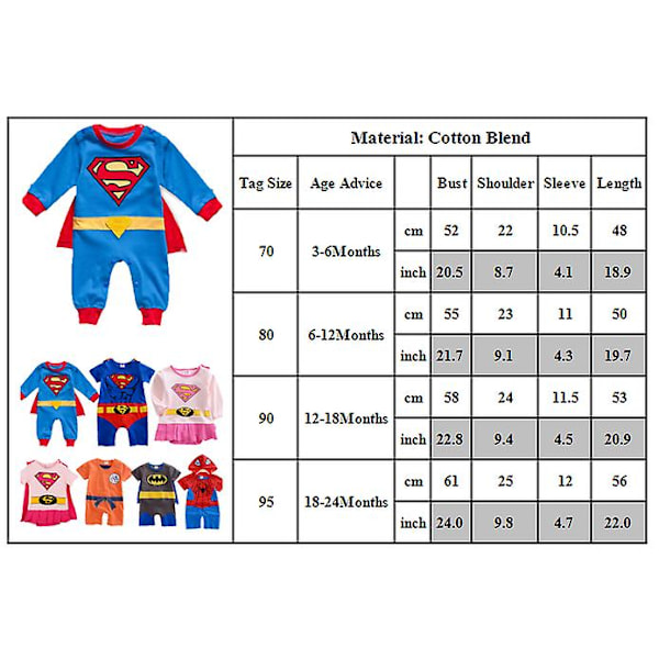 Baby Newborn Toddler Superhelt Romper Lang Ermet Jumpsuit Playsuit Kostyme Superman B 3-6 Months