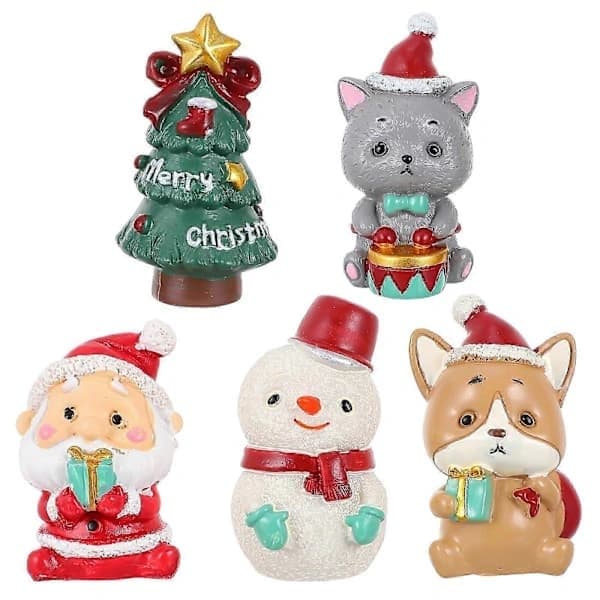 5 stk. julepynt harpiks minifigur juleharpikslegetøj mikrolandskabsindretning