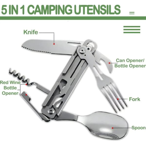 Campingbestickset, hopfällbart nöd-bestickset (kniv, gaffel, sked) - 2026