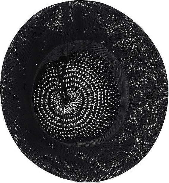 Dame Bowknot Strå Bucket Hat Floppy Bred Skygge Solskærm Hat UV Beskyttelse Sommer Mesh Strandhat, Sort