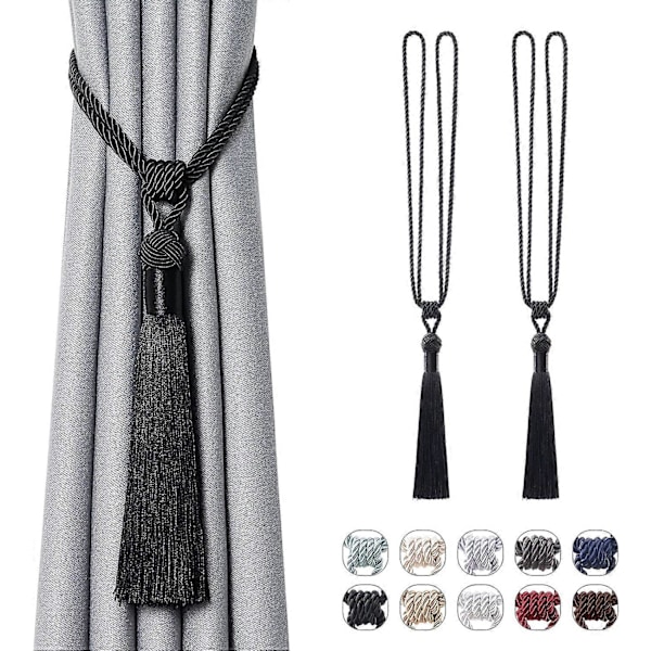 lly 2 kpl Pitkät Hapsunauhat Verhoille Käsintehdyt Punotut Köysisolmut Verhojen Kiinnikkeet Eurooppalaiseen Tyyliin Koristeelliset Verhonpidikkeet Kotiin ja Toimistoon Tuulta Vastaan Black 2 Pack