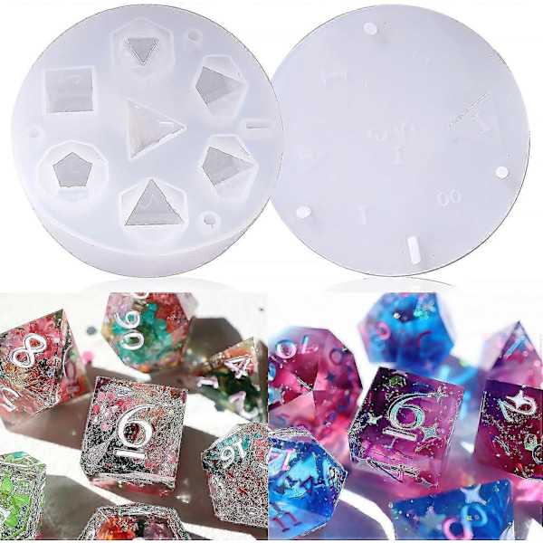 Terningeforme til Resin, Integreret Dnd Terninge Resin Silikoneform med 7 Standard Polyhedriske Skarpe Kant Terninge Hulrum til DIY Terningefremstilling