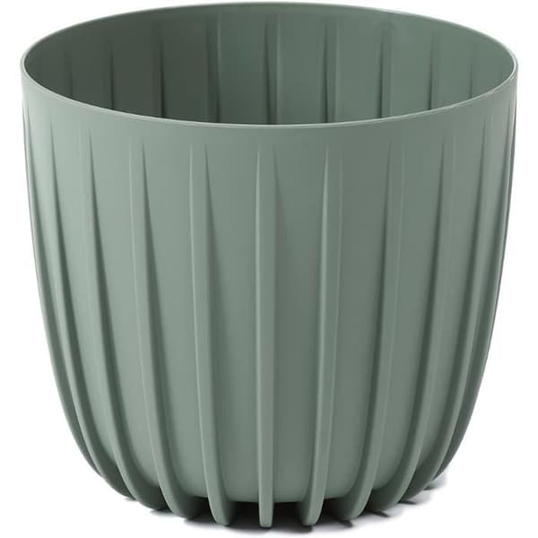 Rillet Plantepotte - 1 Stykke - Solid Plast - UV- og Værbestandig - Innendørs og Utendørs Bruk - Grønngrå 13x
