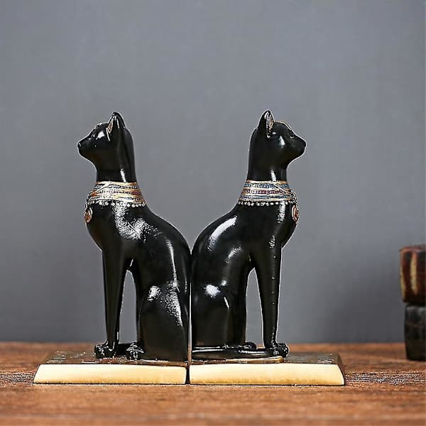 2 stk. Retro Resin Egyptiske Kat Bogstøtter Studieværelse Indretning