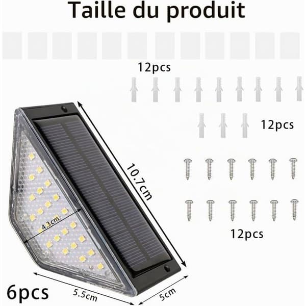 6 stk. Solcelle-udendørsbelysning til trapper | Solcellelampe til trapper, udendørs solcelle-trappelys, belysning