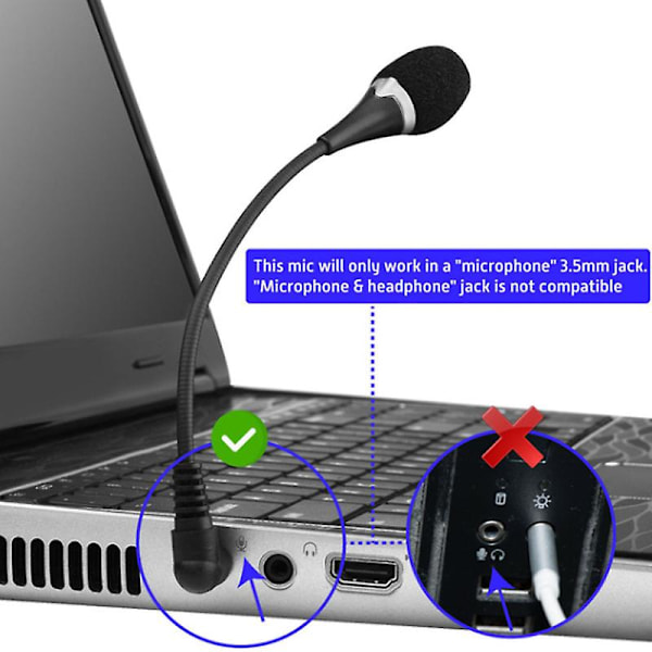 3,5 mm Jack Mini Mikrofon Trådløs Mikrofon For PC Bærbar Datamaskin Notatbok Tablett Lyd Ekstern Mikrofon Fleksibel Stativ Støydemping