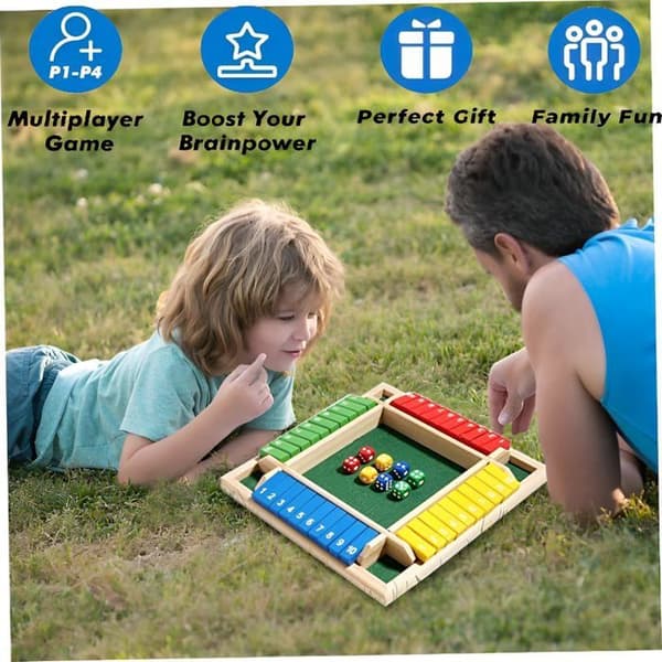Shut The Box träspel med 8 tärningar - För 2 till 4 spelare - Mattespel - För fester och barer - Klassiskt