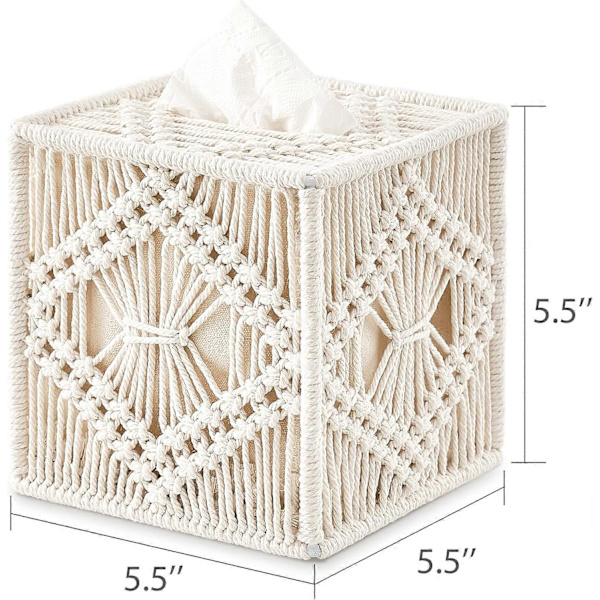 Makramé Tissue Box Öppen Botten Tissue Box Boho Dekor Bohemisk Tissue Organizer Handgjord Tissue Box för Badrum Sovrum