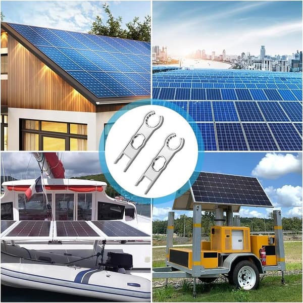 Sett med 2 verktøy for MC4 solcellepanelkontakter, metallnøkkel for solid frakobling, kabelkrympetang for kabel og PV-systemkontakt