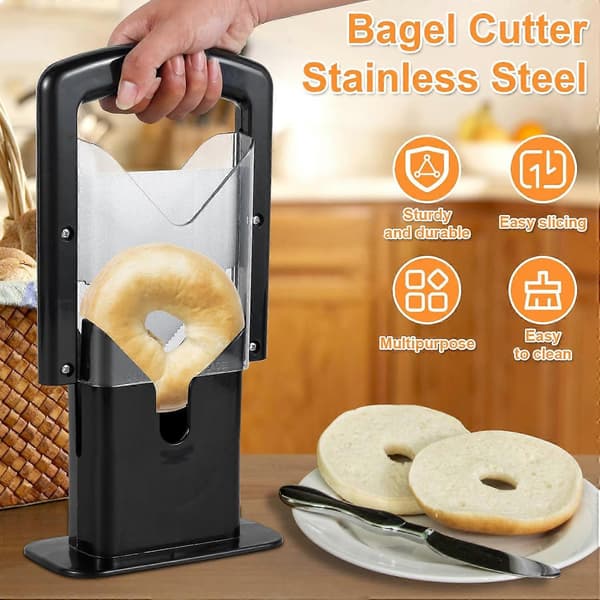 Bagelkutter, rustfritt stål brød toast kutter multifunksjonell for bagels toast muffins frukt og grønnsaker Black