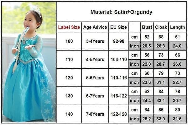Frost Elsa Cosplay Kjole 3-8 år Pigefestkjoler Kostume Julefrokost Maskeradekjole - 3-4 Years