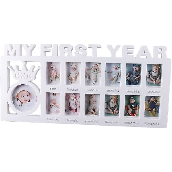 12 Månader Baby Mitt Första År Multi Baby för 13 Fotocollage Baby för Födelsedag Lista, Dopgåva för 1:a Födelsedagen 40X19cm White