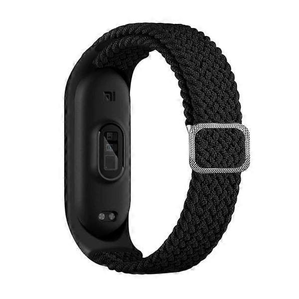 Kellon ranneke nailonia Xiaomi Mi Band 3/4/5/6/7/NFC -kelloon, musta Black