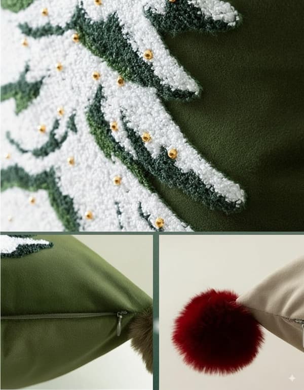 45x45 cm Brodert Juletrepute - Festlig Dekorasjonspute for Sofa og Seng Green