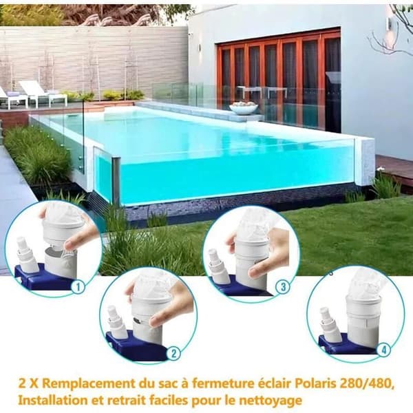 2 stk. højkvalitets tilpasningsdygtig slam-pose med stor kapacitet til Polaris 280 eller 480 poolrobot