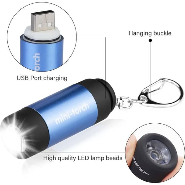 2-osainen mini-LED-taskulamppu, avaimenperä-taskulamppu, USB-ladattava LED-taskulamppu lapsille, lasten taskulamput, retkeilyyn, kiipeilyyn,