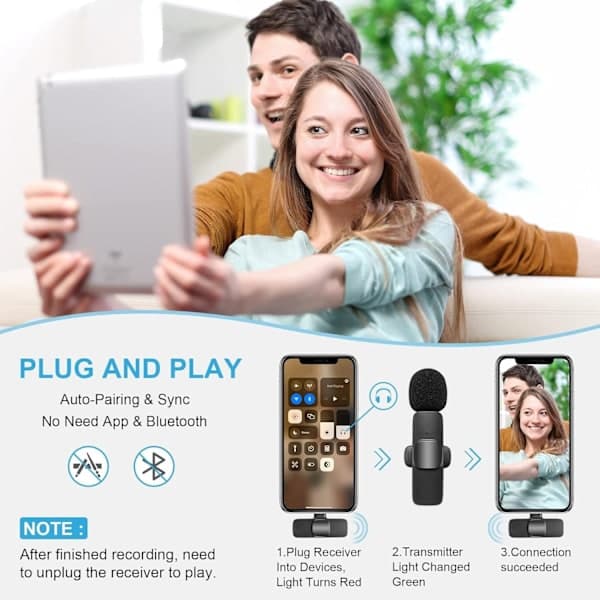 2-pakning - Lavalier-mikrofon for mobil - Trådløs - USB-C