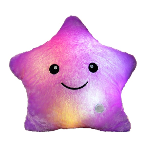 Glödande stjärna plysch kudde, LED nattljus kudde plysch leksak Purple