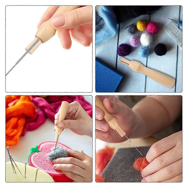 16 st Ullfiltning Nålar Handtag Ersättningshandtag Trähandtag Filtning Hantverksmaterial