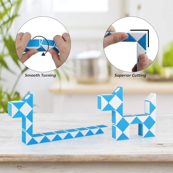 Magisk orm kub, delar 3D pussel leksak orm pussel magisk linjal twist pussel leksak julstrum fyllmedel för småbarn barn pojkar flickor & vuxna Blue 24 Parts