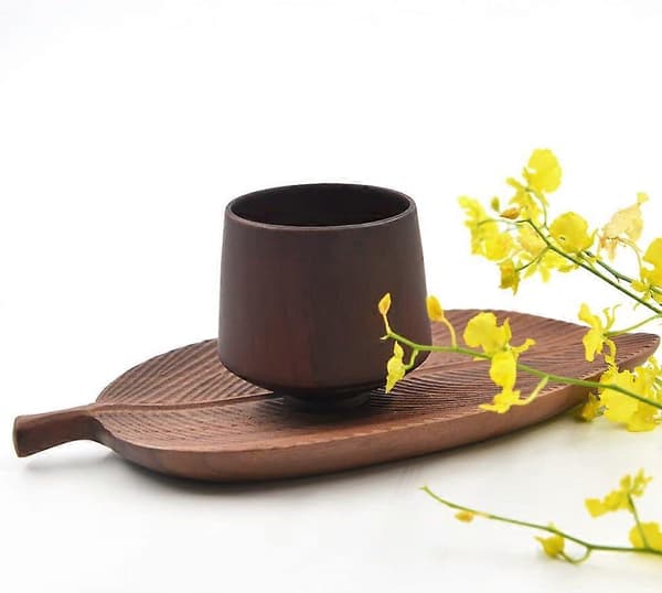 Träkopp, japansk tekopp, öl, kaffemugg, brunt massivt trä perfekt för kalla eller varma drycker