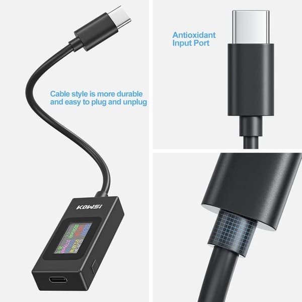 USB-C-testare voltmeter amperemeter 4-30V 0-6,5A effektanalys temperatur snabbladdning PD QC