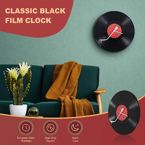 Europeisk Retro Nostalgisk Ultratyst Klocka Vinylskiva Personlig Väggklocka Café Bar Dekorativ Väggklocka
