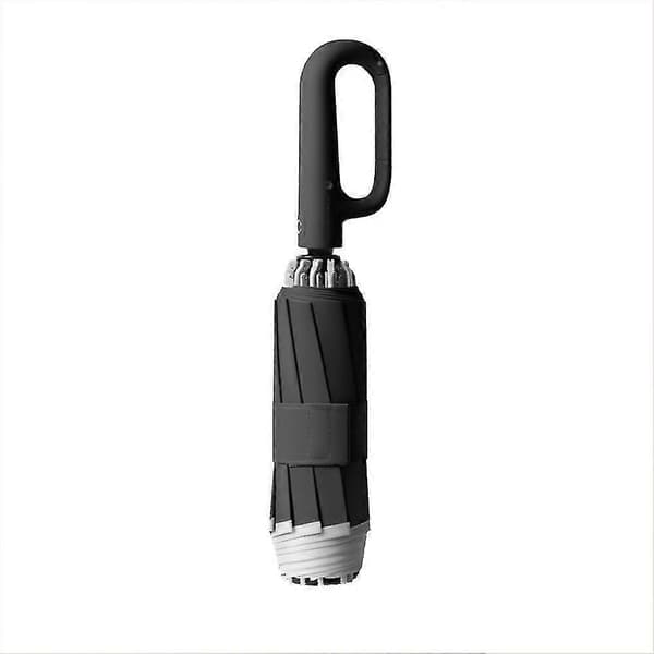 Invertert Paraply Ring Spenne Håndtak Omvendt Folding Reflekterende Sikkerhetsparaply Black