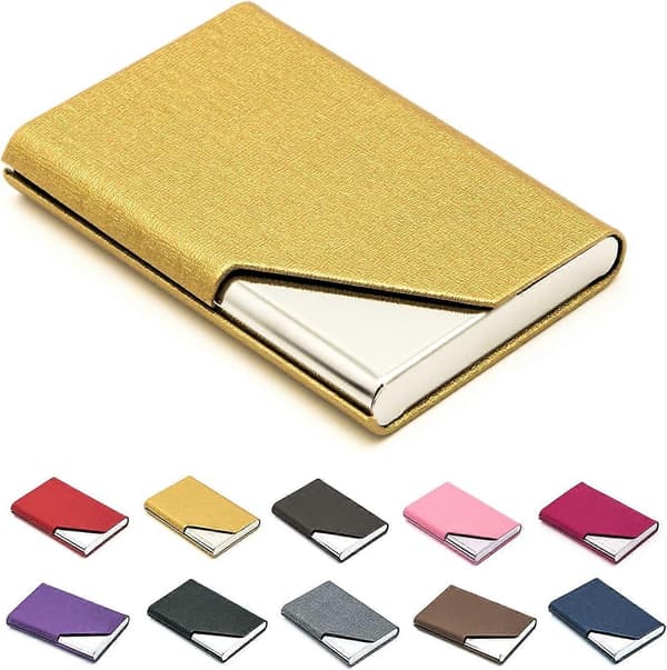 Visitkort Holder Luksus PU Læder & Rustfrit Stål Multi Kort Etui, Visitkort Holder Pung Kreditkort ID Etui (Guld)