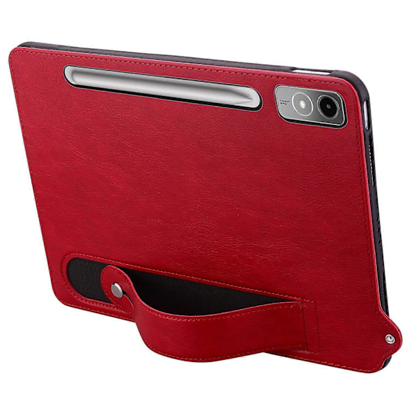 Fodral för Lenovo Tab P12 med Handrem, Stativ, Läder - Röd Multicolor Red