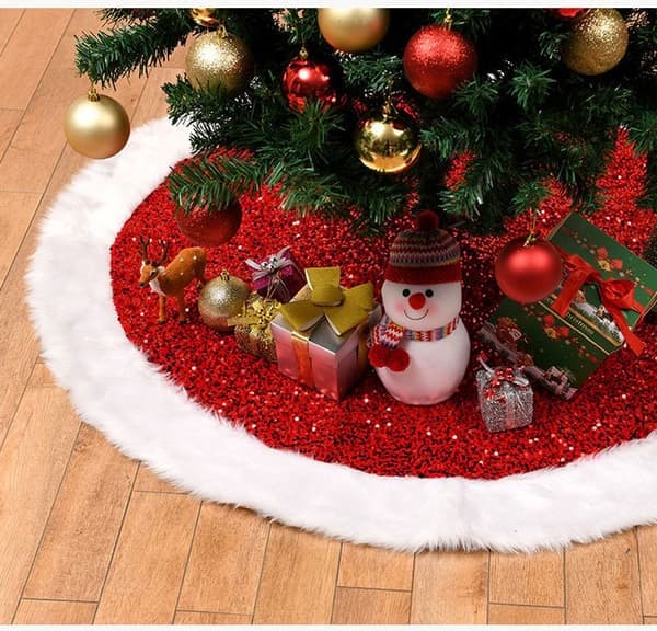 36 tum röd julgransmatta, plysch paljetttyg jul