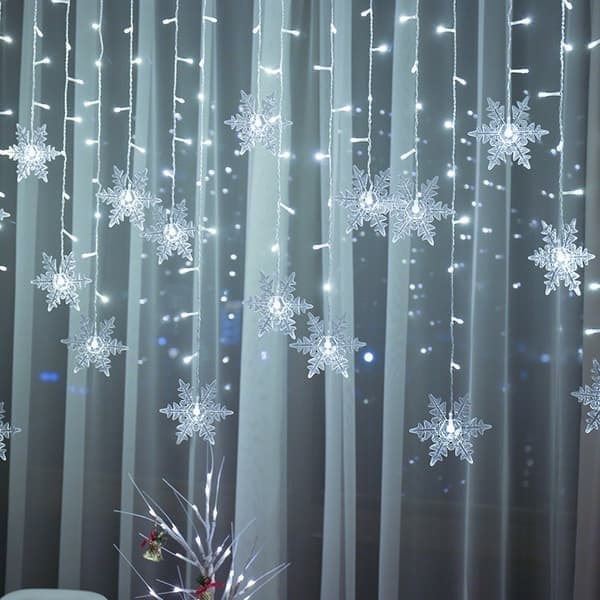 Snøfnugg Lysgardin, 4M 96 LED Lyslenke, Vindusdekorasjon, Jul, Bryllup, Bursdag-Farge