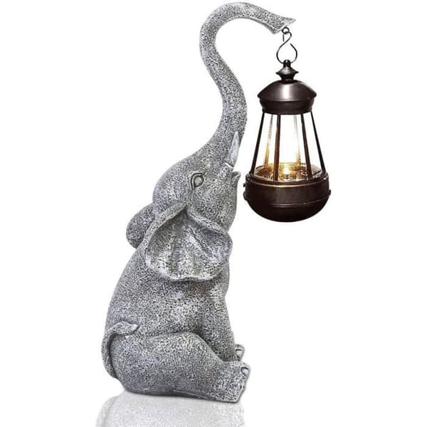 Elefantdekorasjonsstatue for hage utendørs med solcellelampe - Stuefigur Elefantdekorasjon gave til dekor