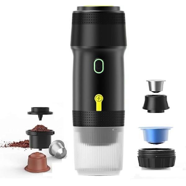Kannettavat sähköiset espressokeittimet, 3-in-1 matkahöyrykeitin retkeilyautoon, USB-lataus ja langaton lämmitys, ihanteellinen matkailuautoon, patikointiin, toimistoon Black