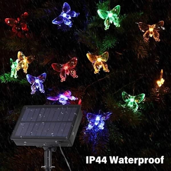 7m 50 LED Solcellelamper med Sommerfugle, IP44 Vandtæt, 8 Tilstande til Have, Terrasse, Fest, Jul, Bryllup