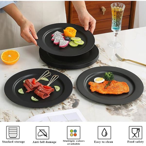 Plastiktallerkener - 8 stk. - 25 cm - Sort - Genanvendelige - Stød- og mikrobølgesikre