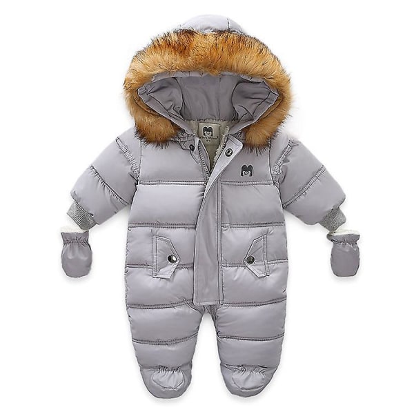 Kids Winter Snowsuit Warm Down Jumpsuit Vindtät Puffer Romper Grey 66cm