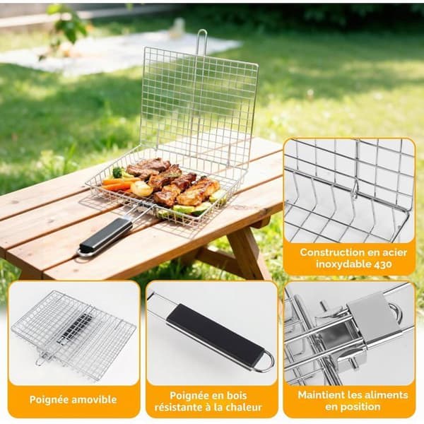 Grillkorg för grillning - 1 enhet - Rostfritt stål - 180° vikbar - Camping Trädgård - 32x22cm