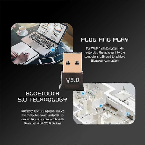 USB Bluetooth 5.0-adapter for PC Win10/8.1/8/7/Bluetooth-dongelmottaker/-sender for støtte til å koble til headset
