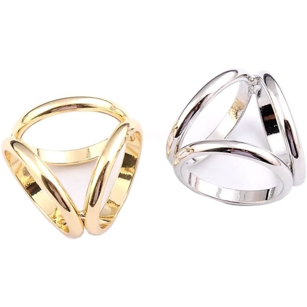2 ST Guld & Silver Modern Söt 3 Ring Halsduksring Klämmor Sidenhalsduk Trippel Glidande Ring Spänne Klämmor Kläder Omslag