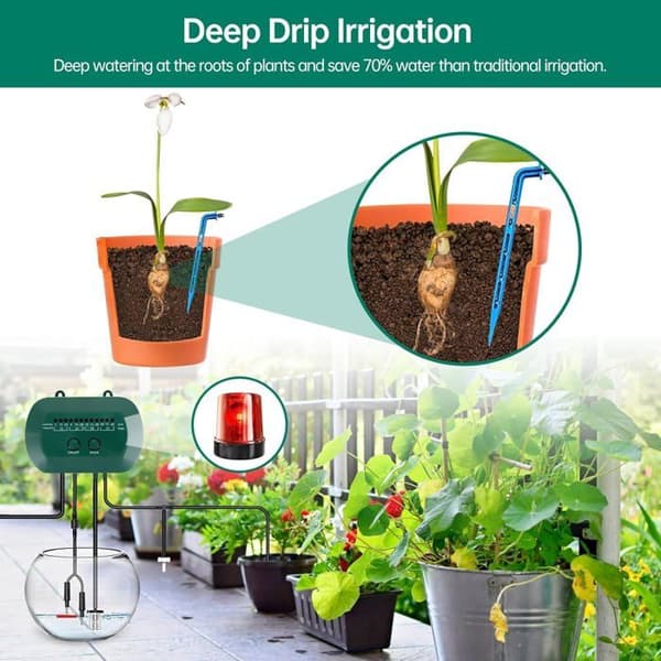 Solcelledrevet vanningssystem, automatisk dryppvanning, anti-hevert-design for potteplanter, drivhus, 12 tidsinnstillingsmoduser