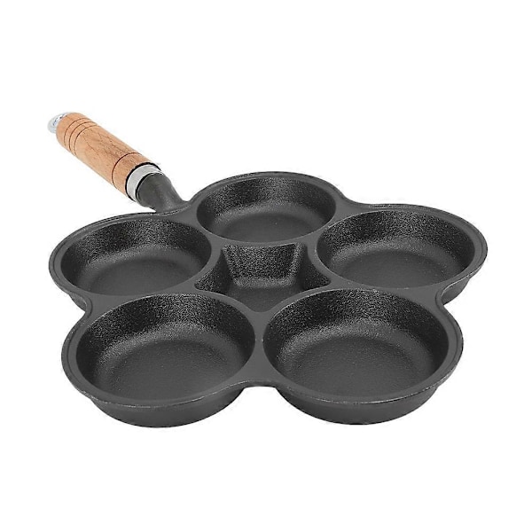 Støbejernspande, ubelagt morgenmadspande, non-stick omeletpande, fem-huls hamburgerform, ægge dumpling